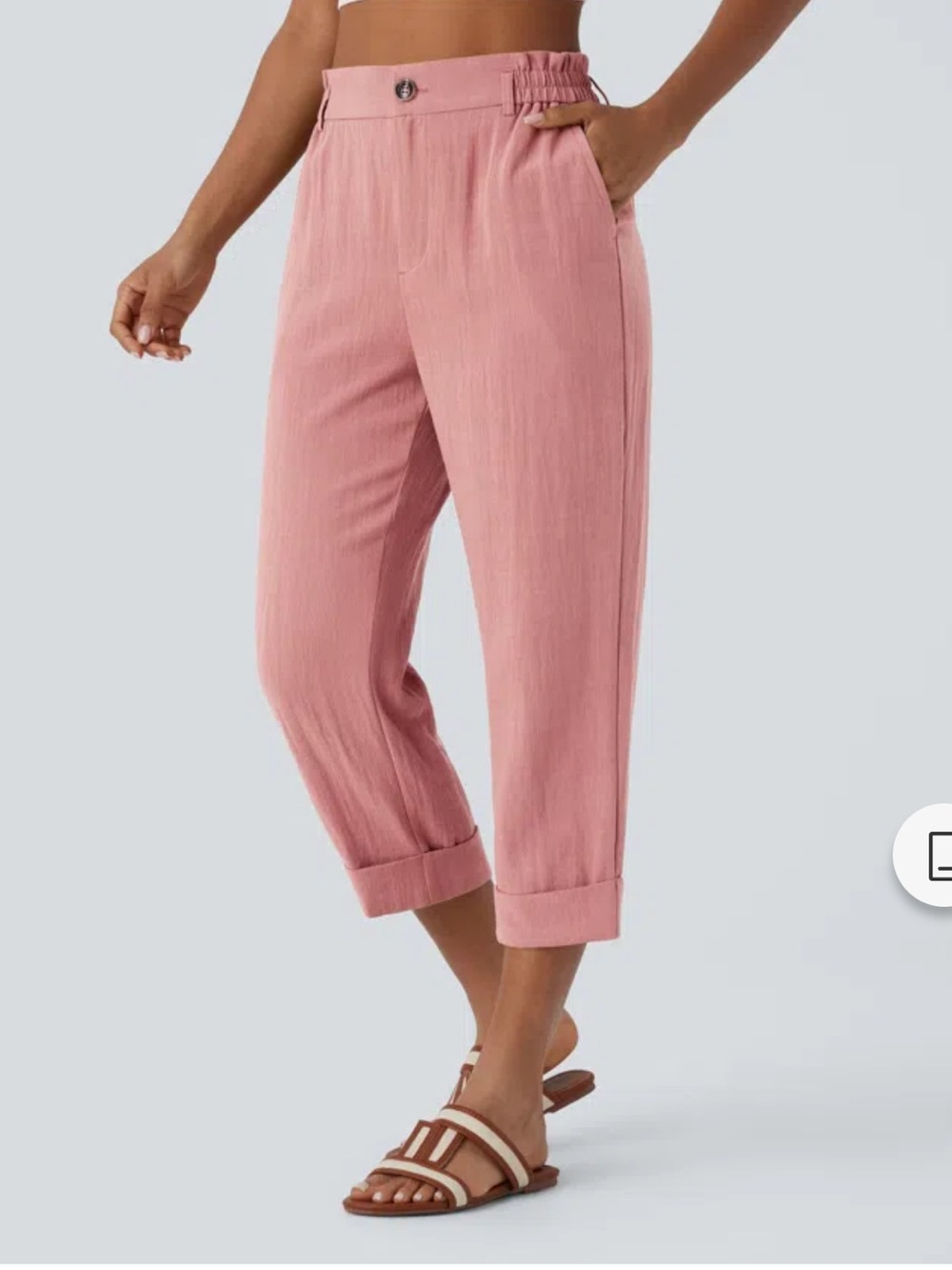 HALARA Cropped Button-Front Pants in Dusty Rose